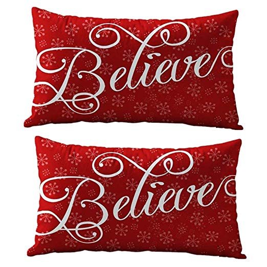 FOOZOUP Pack of 2 Christmas Pillow Cases Rectangle Cotton Linter Home Decor Cushion Cover for Sofa Couch 12 X 20 Inches
