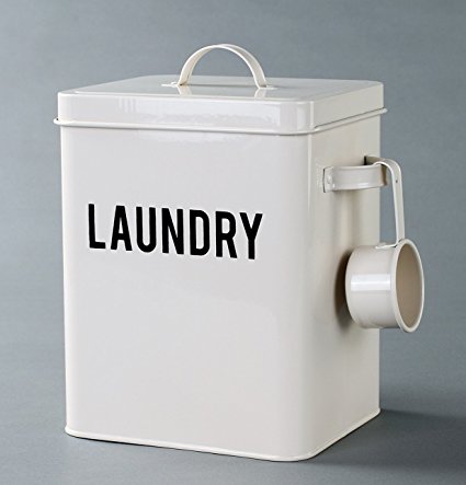 Laundry Detergent Powder Storage Tin Box, 4 FREE Mesh Bags, Laundry Room Decor, 9 Inch High, Cream