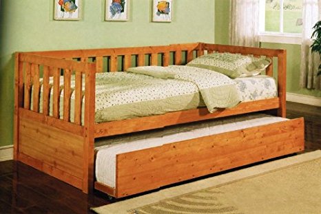 Wooden Daybed with Trundle - Honey Finish