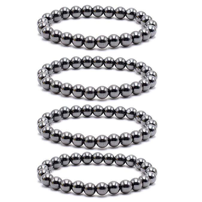 Byson 4 Pcs/Set Black Hematite 8mm Ball Bead Magnetic Therapy Bracelet Magnet Stone Bracelet Relieve Arthritis Headache Stress Relieving Magnet Bracelet Jewelry Anxiety Relief for Carpel Tunne