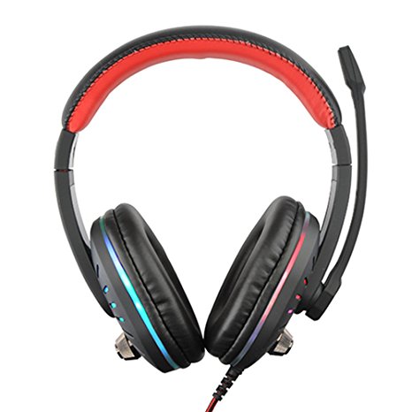 GizmoVine LED Light Gaming Headphones with Microphone Stereo Surround Sound over Ear Headset for PC Laptop Computer Games (Black   Red)