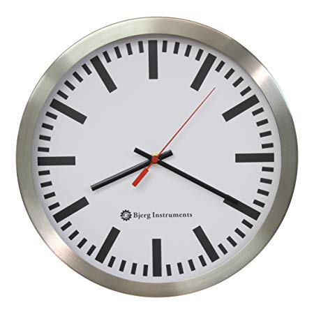 Railway Modern 12" Stainless Silent Wall Clock White Face with Non Ticking Quiet and Accurate Movement - Bjerg Instruments