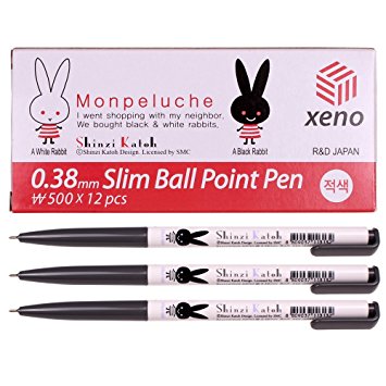 Xeno Shinzi Katoh Mon Peluche 0.38 Mm Slim Ball Point Pen Box (Pack of 12) Black Ink