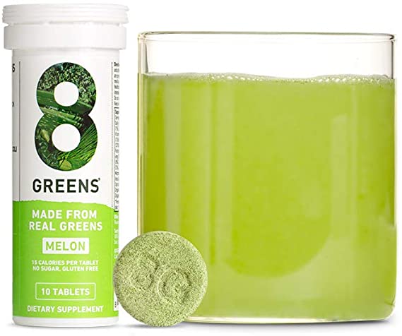 8Greens Effervescent Super Greens Dietary Supplement - 8 Essential Healthy Real Greens in One (Melon, 1 Tube/10 Tablets)