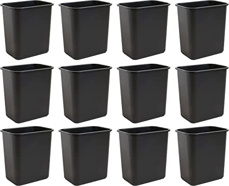 United Solutions 7 Gallon / 28 Quart Space Saving Trash Wastebasket, Fits Under Desk and Small, Narrow Spaces in Commercial, Kitchen, Home Office, and Dorm, Easy to Clean, Pack of 12, Black
