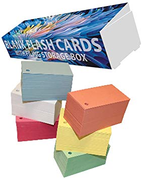 Debra Dale Designs - 1,000 Small Blank Study Flash Cards Note Cards - Single Hole Punched - Premium Heavy 140# Index Card Stock - Six (6) Colors - Five (5) Metal Binder Rings - 3.5 x 2 Inches