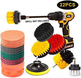 22 Piece Drill Brush Attachment Set, Power Scrubber Drill Brush Kit,Scrubing Pads Cleaning Kit for Tile Sealants, Bathtub, Sinks, Floor, Wheels, Carpe
