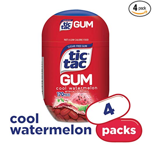 Tic Tac Gum, Sugar Free Chewing Gum, Cool Watermelon, 4 Count Bottle Packs