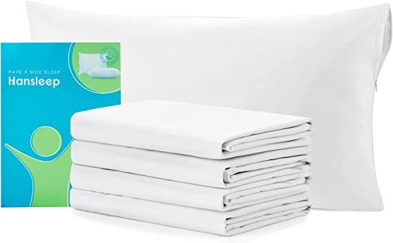 Hansleep Cotton Pillow Protectors with Zipper King Size, 2 Pack Bed Pillow Case Cover with Zipper, Breathable Pillow Case Protectors Set of 2, 20 x 36 inches, White