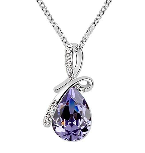 White Gold Plated Swarovski Crystal Elements Eternal Love Teardrop Pendant Necklace Fashion Jewelry for Women