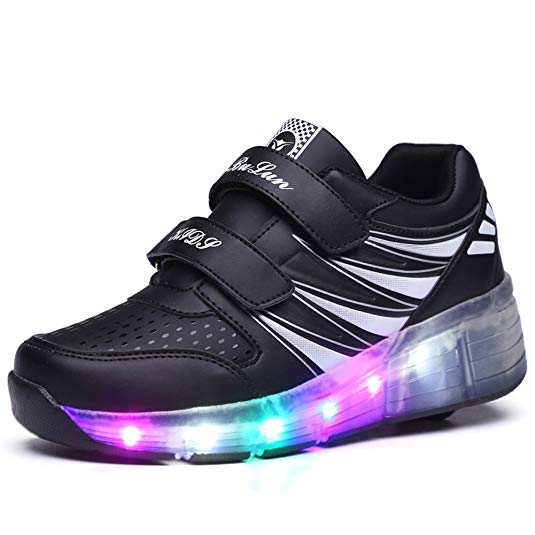 Ufatansy USB Charging Shoes Roller Shoes Girls Roller Skate Shoes Boys Kids LED Light up Wheel Shoes Roller Sneakers Shoes Wheels for Kids Best Gifts