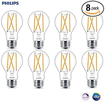 Philips LED Classic Glass Non-Dimmable A19 Light Bulb: 800-Lumen, 5000-Kelvin, 8.8 Watt, E26 Base, Daylight, 8-Pack