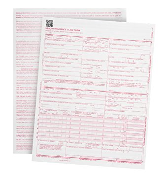 500 CMS-1500 Claim Forms - Current HCFA 02/2012 Version "New Version"- Forms will line up with billing software and Laser Compatible- 500 Sheets - 8.5'' x 11