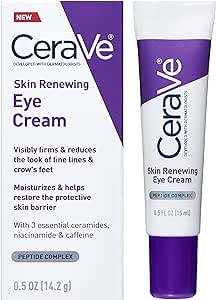 CeraVe Eye Cream for Wrinkles | Under Eye Cream with Caffeine, Peptides, Hyaluronic Acid, Niacinamide, and Ceramides for Fine Lines | Fragrance Free & Ophthalmologist Tested |0.5 Ounces