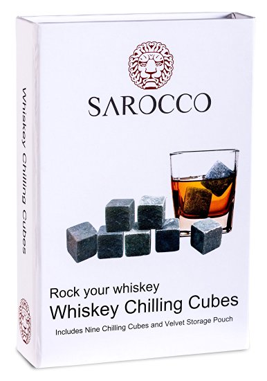 Whiskey Chilling Cubes - 9 Soapstone Rocks in a Magnetic Designer Gift Box with a Black Velvet Bag