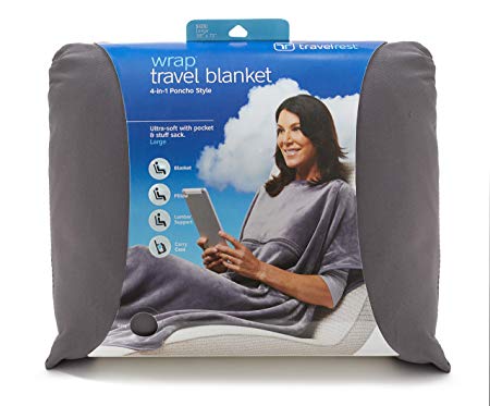 Travelrest® 4-in-1 Premier Class Travel Blanket with Zipped Pocket - Soft & Luxurious - Also Use As Lumbar Support or Neck Pillow (Includes Stuff Sack)