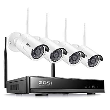 ZOSI Wireless Security Cameras System H.265  8Channel 1080P Video Surveillance NVR and 4pcs HD 1080P 2.0MP Weatherproof WiFi IP Cameras with 65ft Night Vision,Motion Detection,No Hard Drive