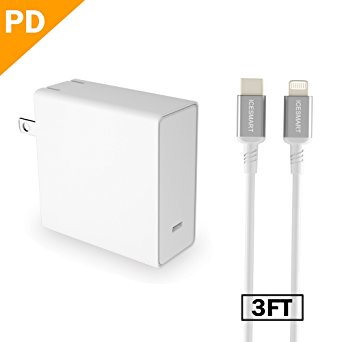 USB C to Lightning Charger Cable 3FT   USB C PD Power Adapter 45W Power Delivery Type C Wall Charger, Fast Charging Set for Apple iPhone X/8/8 Plus(ICESMART Fast Charging Set)