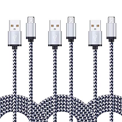 Android Charger Cable, FiveBox 3-Pack 6ft Micro USB Cable Braided Fast Charging Cord Phone Charger for Samsung Galaxy J3 J7 S6 S7 Edge, Tablet, LG Stylo 2/3, LG G3 G4 K30 K20 Plus, Kindle Fire 7 8