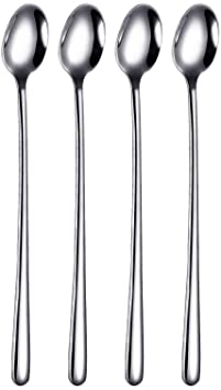 Wenkoni Stirring Spoons,Iced Tea Spoons, SUS 304 (18/10) Stainless Steel Long Handle 8.7" Spoons, (Set of 4. Color: Silver).