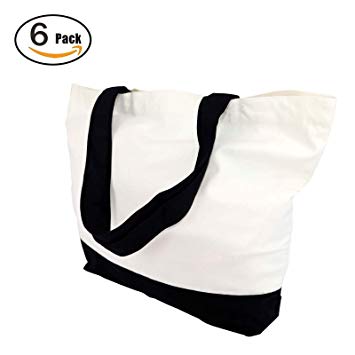 Multipurpose Cotton Canvas Tote Bags, Reusable Grocery Shopping Cloth Bags, Fashionable DIY Large Two Tone Tote Bag (Pack of 6)