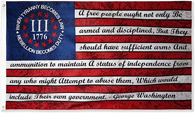 DANF 3 Percenters Flag 3x5 Foot 1776 Rebellion Tyranny George Washington Vintage American Flags Polyester Banner with Brass Grommets 3 X 5 Ft