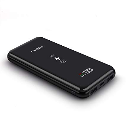 FDGAO Wireless Power Bank, 20000mAh Portable Charger Battery Pack with LED Display External Battery Charger for iPhone X/8/8Plus, Samsung Galaxy S9/S8/S7 Edge/Note 5, Black