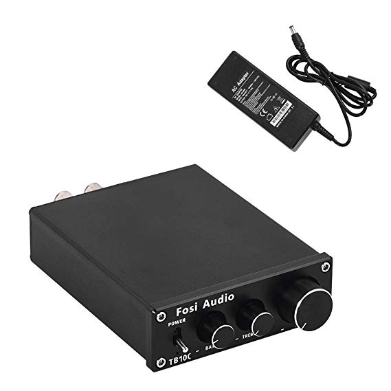 TB10C Stereo Amplifier 2 Channel Mini Audio Integrated Amp Hi-Fi Class D 2.0CH Amplifier for Home Speakers 50Watt x 2 with Bass and Treble Control TPA3116 with Power Supply - Fosi Audio