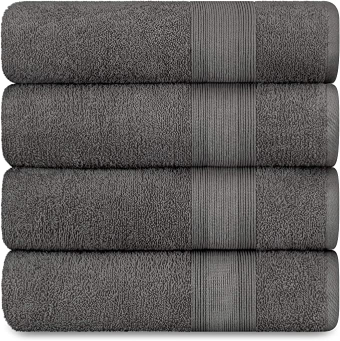 Adobella 4 Bath Towels, Premium Combed Cotton, 27 x 54 inch Highly Absorbent, Super Soft, Quick Dry Bath Towels, Gray (4 Pack)
