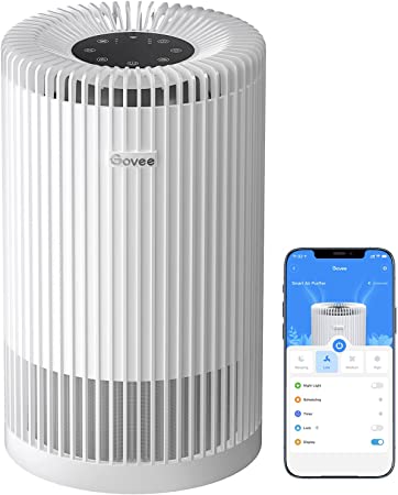 Govee Smart Air Purifiers for Home Large Room, Work with Alexa Google Assistant WiFi Air Purifier, H13 True HEPA Filter for Dust, Pets, Smoke, Odors in Bedroom, 24dB Night Light, H7121