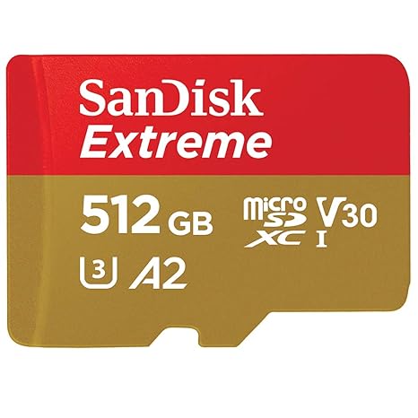 SanDisk 512GB Extreme microSDXC UHS-I Memory Card with Adapter - C10, U3, V30, 4K, A2, Micro SD - SDSQXA1-512G-GN6MA