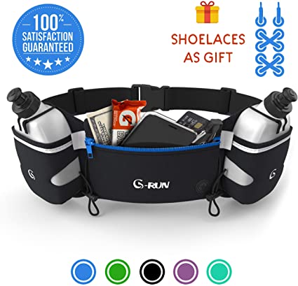 G-RUN Hydration Running Belt with Bottles - Water Belts for Woman and Men - iPhone Belt for Any Phone Size - Fuel Marathon Race Pack for Runners - Jogging Waist Pouch…