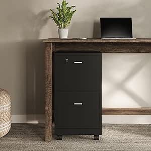 Lavish Home File Cabinet - 2-Drawer Cabinet with Lock and Deep Drawer Storage - Rolling Filing Cabinet for Under The Desk, Home, or Office (Black)