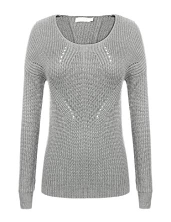 Meaneor Women's Hollow Knit Crewneck Casual Blouse Pullover Oversized Tops Sweater
