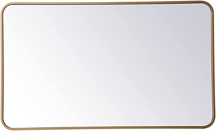 Elegant Decor Soft Corner Metal Rectangular Mirror 24x40 inch in Brass