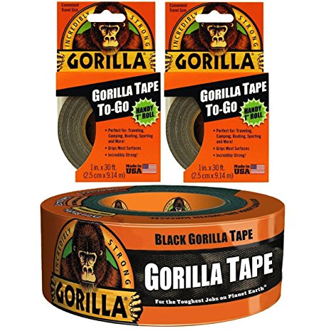 (2) Gorilla Tape To-Go with (1) 1.88in x 12yd Black Gorilla Tape Bundle