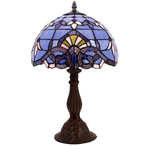 Blue Purple Baroque Tiffany Style Table Lamps Lighting W12H18 Inch Stained Glass Lampshade Antique Base for Living Room Bedroom Bedside Desk Lamp S003C WERFACTORY
