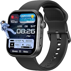 TOZO S6 Smartwatch 1.85" AMOLED Ultra-Clear Screen Dynamic Watch Faces Bluetooth Call,100  Sports Modes Fitness Watch Activity Tracker with Heart Rate/Sleep/Blood Oxygen Monitor IP68 Waterproof Black