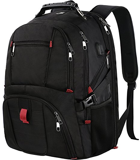 Large Laptop backpack,TSA Travel Backpack for Women and Men, Computer Backpack Business Bagpack for 17 Inch Notebook, Water Resistant Big College School Bookbag with USB Port & Headphone Hole - Black