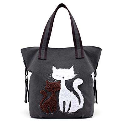 Hiigoo Lovely Canvas Cat Tote Bag Casual Handbag Shopping Bag Shoulder Bags Large Totes