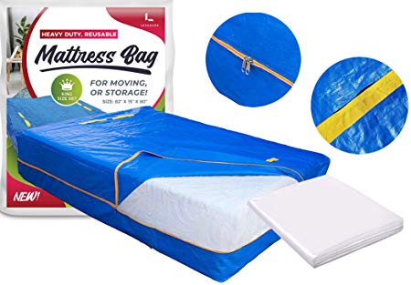 LEVARARK Mattress Bag for Moving and Storage | King Set Double Cover Heavy Duty Tarp Plus 4 Mil Thick Plastic Mattress Protector | Sturdy Reuasable Material | Handles and Strong Zipper Closure (2pck)