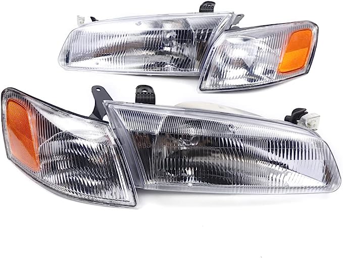 Headlights Assembly Headlamps w/Corner Lights Headlamp Replacement Pair Driver and Passenger Side Fits For 1997-1999 Toyota Camry (Fit For 1997-1999)