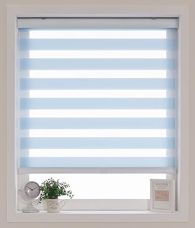 FOIRESOFT Cordless Custom Zebra Roller Shades and Blinds [Cordless Basic, Pastel_Blue, W 45 x H 40 inch] Dual Layer Sheer or Privacy Light Control, Day and Night Window Drapes, 20 to 84 inch Wide