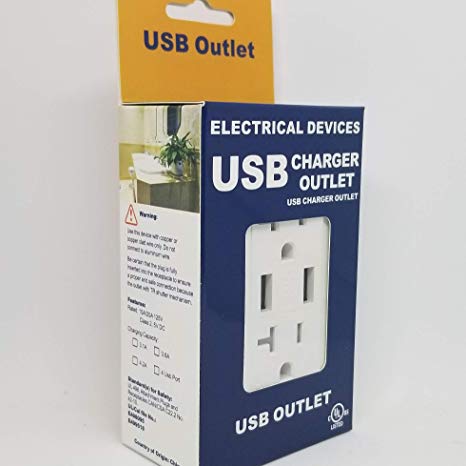 BAUS White Single Gang Duplex 125V 20A NEMA 5-20R Outlets with 3.6A USB charging ports and White Cover Plate UL/Cul Listed (1)