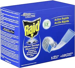 Raid Diffuseur Électrique en Plaquettes, 10 Recharges, Moustiques et Moustiques Tigres, Sans Odeur, Insecticide