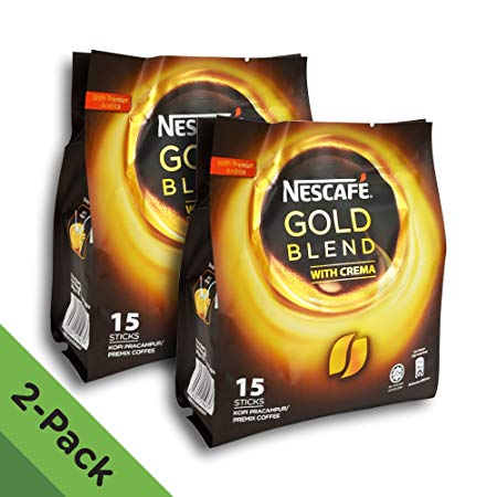 2 Pack - Nescafe Gold Blend 3-in-1 Instant Coffee (30 Single Serve Sticks Total) - Made with Premium Grade Fine Coffee Beans with Cream and Sugar - Imported from Nestle Malaysia