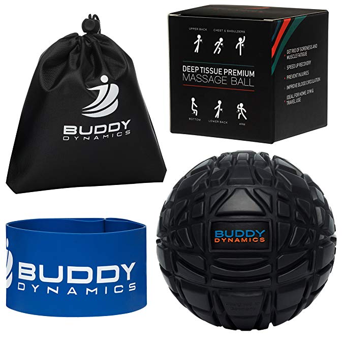 Buddy Dynamics Massage Ball with Resistance Band Included | Deep Tissue, Trigger Point Massage Ball to Fight Sore Muscles | Excellent for Muscle Recovery, Myofascial Release | Therapy Massage Ball