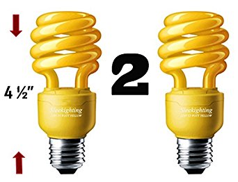 SleekLighting 13 Watt Yellow Bug Light Spiral CFL Light Bulb 120Volt, E26 Medium Base. (Pack of 2)