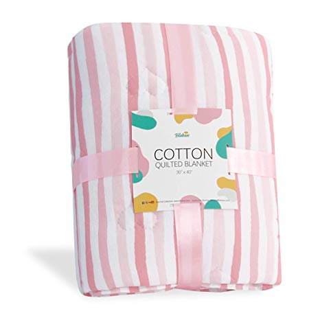 Biloban Baby Blankets for Girls, Breathable Jersey Cotton Receiving Blanket, 30'' x 40'' Large, Super Soft and Warm Crib Blanket for All Seasons, Mild Pink Stripes