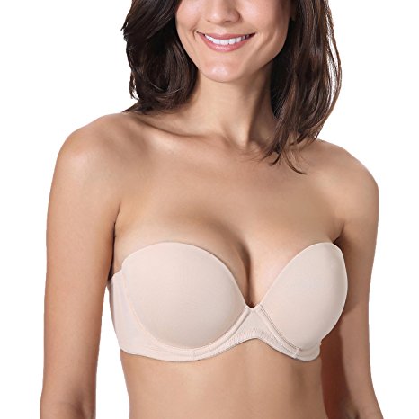 Delimira Women's Smooth Demi Cup Seamless Multiway Removable Pad Lift Strapless Bra